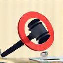 Illustration representing legal risk warning sign with a gavel and papers.