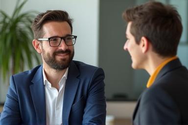 Two people in a coaching session, one is a mentor listening attentively to another person.
